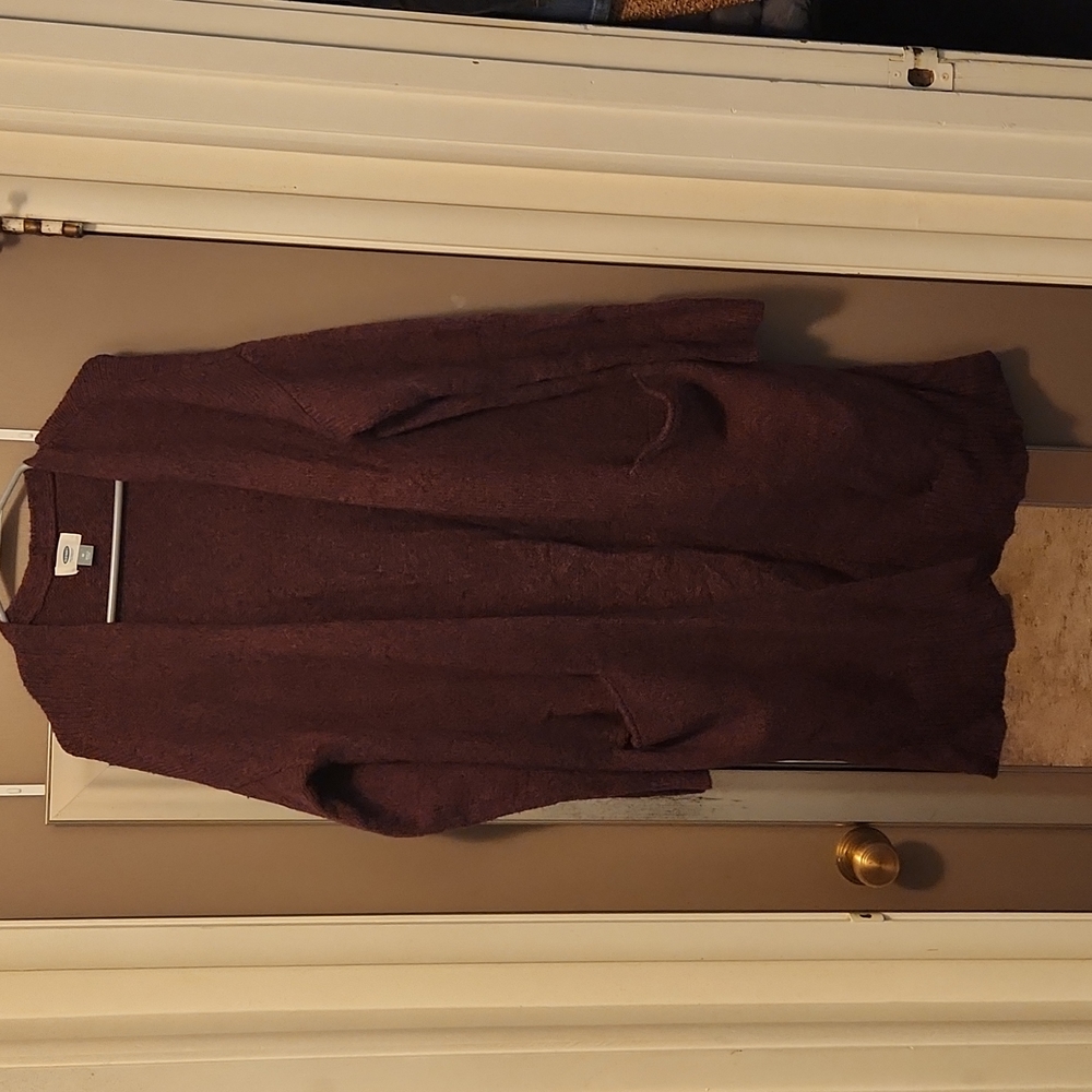 Old Navy knit maroon and black marled duster cardigan size medium